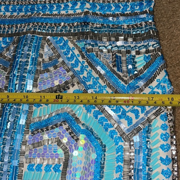 NWT Parker heavily beaded embellished sequin  vneck turquoise blue mini dress - Picture 12 of 12